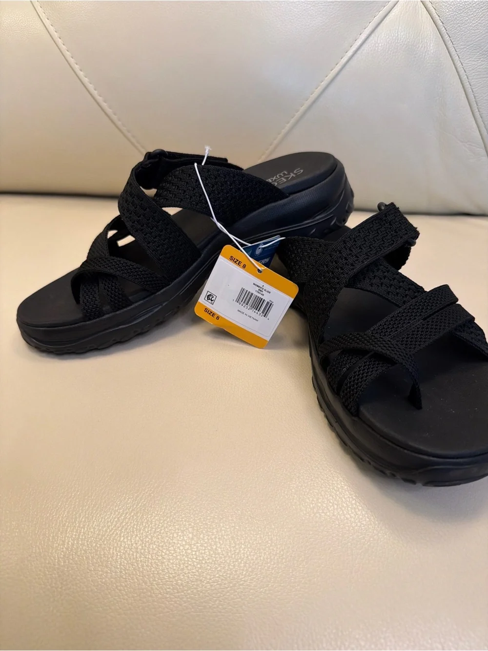 Skechers Women's Black Strappy Slide Sandals
